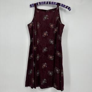 Vintage Breakin Loose Dress Womens 7/8 Satin Burgundy Floral Whimsigoth Grunge